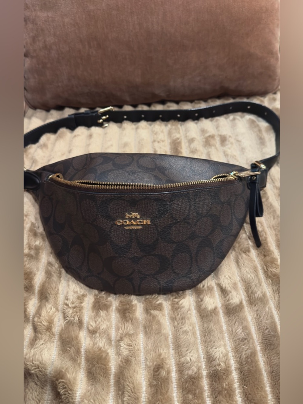 Coach Mini Belt Bag in Black and Brown Leather with Gold Hardware Fanny Pack